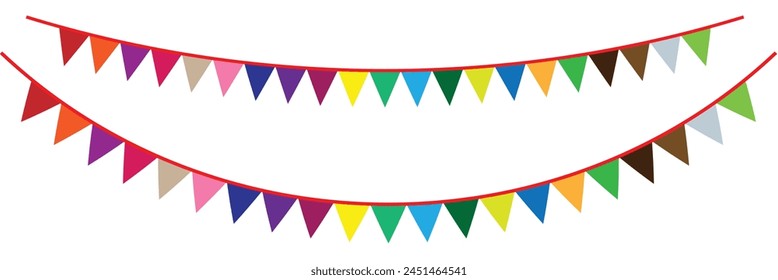 Colorful party flags. Garland with flags. Decorative colorful party pennants for birthday celebration, festival and fair decoration. Vector illustration. Eps file 386.