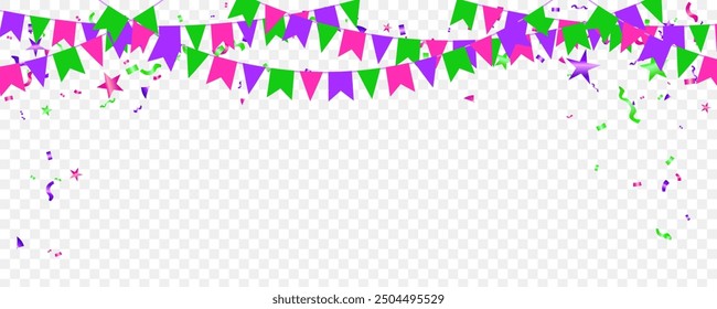 Colorful party flags garland isolated on clean background. Vector festa illustration for holiday festival design. template magic