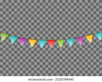 Colorful Party Flags Garland Isolated on Clean Background. Vector Festa Junina Illustration for Brazil June Traditional Saint John Holiday Festival Design for Celebration Banner, Greeting Card