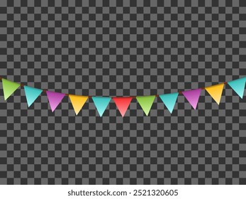 Colorful Party Flags Garland Isolated on Clean Background. Vector Festa Junina Illustration for Brazil June Traditional Saint John Holiday Festival Design for Celebration Banner, Greeting Card