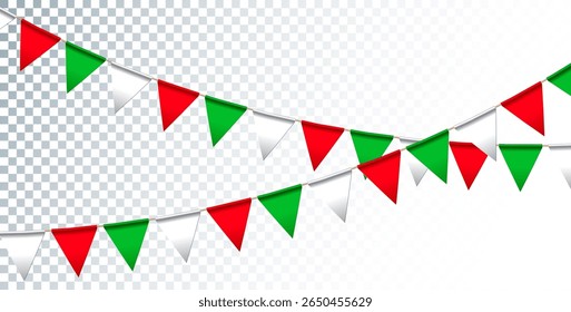 Bandeiras coloridas do partido Garland isolado no fundo limpo. Vetor Buon Ferragosto Ilustração para Italiano tradicional Midsummer Festival Design para Banner de Celebração, Flyer, Convite