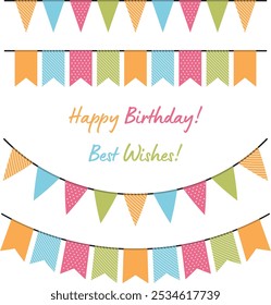 Colorful Party Flags Isolated, bunting for happy birthday, vector eps10 illustration, Carnival garland with flags. Decorative colorful party pennants for birthday celebration