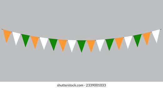 Colorful party flags isolated. indian tricolor paper bunting. flagsbirthday, anniversary, celebrate event, festival greeting card background