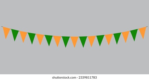 Colorful party flags isolated. indian tricolor paper bunting. flagsbirthday, anniversary, celebrate event, festival greeting card background