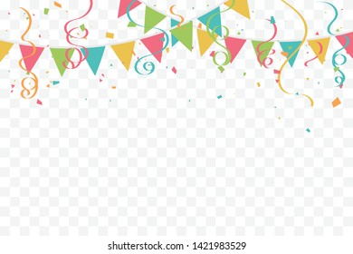 Colorful Party Flags Confetti Ribbons Falling Stock Vector (Royalty ...