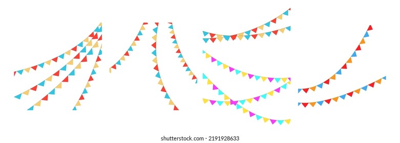 Colorful party flags vector set. Birtday, celebration, holiday, halloween, Thanksgiving and christmas and new year bunting and garlands