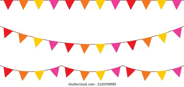 Colorful party garlands with pennants. Vector buntings set.