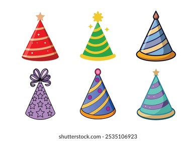 Colorful Party Hat Set – Vector Illustration of Festive Celebration Hats