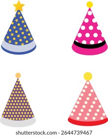 Colorful Party Hats Vector Set – Festive Birthday Celebration Icons. Party Hat Icons in Bright Colors.