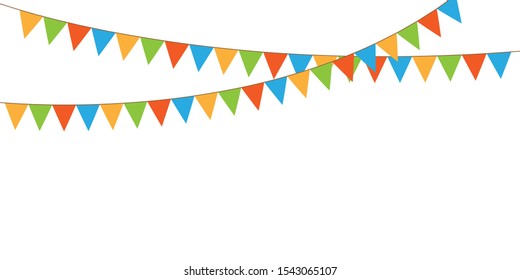 Colorful party pennants chain, garland with flags, Holiday background with hanging colorful flags, Vector illustration