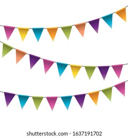 Colorful party pennants chain, garland with flags, Holiday background with hanging colorful flags