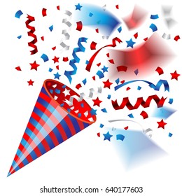 Colorful party popper for independence of USA celebration