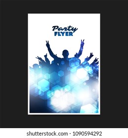 Colorful Party Poster, Placard, Flyer or Cover Design Template with Crowd Silhouette and Abstract Pattern
