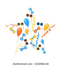 Colorful Party set of items on a white background. Celebration Event & Happy Birthday. Multicolored. Vector
