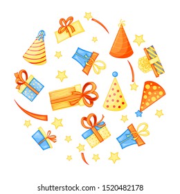 Colorful Party set of items on a white background. Celebration Event & Happy Birthday. Multicolored. Vector