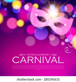 Colorful party template with bokeh & mask. Vector illustration