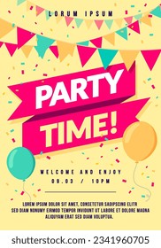 Colorful Party Time Poster With Balloons And Garland