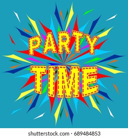 Colorful party time vector poster, logo, card, banner design concept