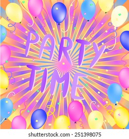 colorful party time words illustration