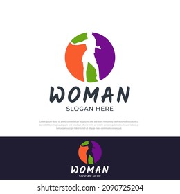 Colorful passionate woman logo design, success, icon, symbol, woman silhouette illustration, design template