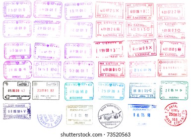 Colorful passport stamps background. vector illustration.