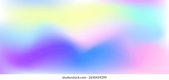 Colorful pastel abstract background with smooth gradient waves in purple, pink, yellow, cyan, and blue. Dreamy and soft design ideal for digital artwork, banners, and creative visuals.