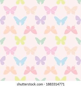 Colorful Pastel Butterfly, Cute Seamless Repeat Pattern Vector Background.