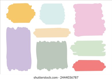 Colorful pastel collection of rectangular doodle shapes drawn by hand with a brush. Set of frames for quotes. Blank vector text box.