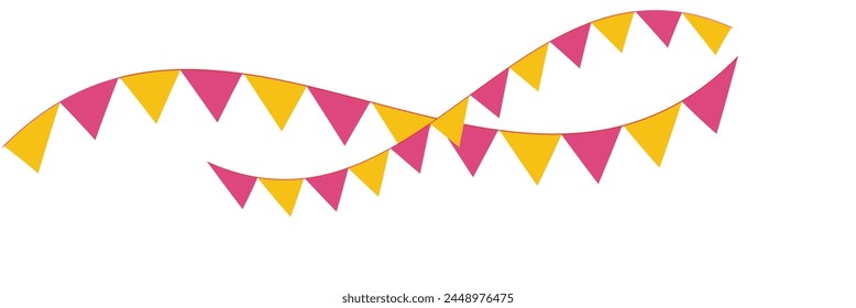 Colorful pastel color triangle flag party with rope isolated on white background, decoration element.