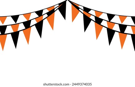  Colorful pastel color triangle flag party with rope isolated on white background, decoration element, Celebration flags for decor. Vector illustration.