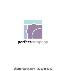 Colorful pastel colored square logo shaped like a camera and frame. Logo for photography, studio, videography, film, television, and visual storyteller.