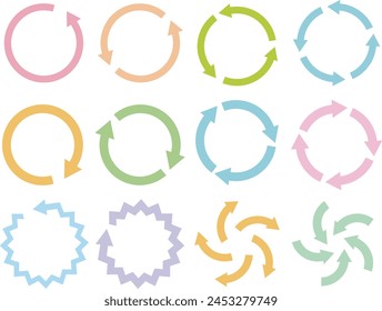 Colorful pastel colors set of Rotation arrows circulating in a circle