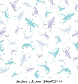 Colorful Pastel Crayfish Scattered on White seamless pattern print background