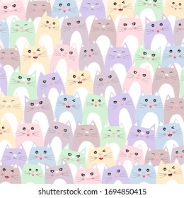 Colorful pastel cute cat background pattern. vector illustration