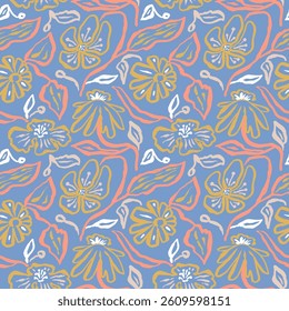 Colorful pastel ditsy flowers seamless pattern. Abstract modern floral background. Textured botanical minimalist wallpaper