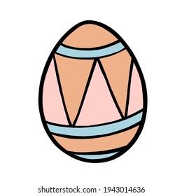 Colorful pastel Doodle Easter Egg on white silhouette. Hand drawn cartoon style, decoration for any design. Vector illustration of kid and holiday.