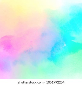 Colorful pastel drawing paper texture vector bright banner, print. Watercolor abstract wet hand drawn violet blue green yellow color liquid dye card for greeting, poster, design, art wallpaper