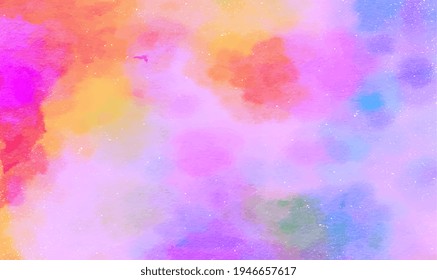 Colorful pastel drawing paper texture vector bright banner, print. Watercolor abstract wet hand drawn violet blue green yellow orange pink violet purple red color liquid dye card. Vector illustration