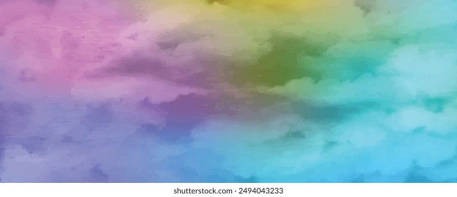 Colorful pastel drawing paper texture vector bright banner, print. Watercolor abstract wet hand drawn violet blue green yellow color liquid dye card for greeting, poster, design, art wallpaper