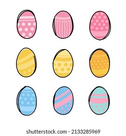 Colorido estilo de caricatura de Huevos Pastel de Pascua. Huevos de Pascua de Polkadot. Colorido Huevo de Pascua