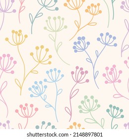 Colorful pastel flower pattern, floral vector background seamless repeating tile