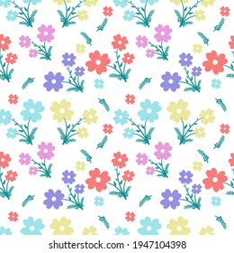 Colorful pastel Flower Seamless Pattern with white background