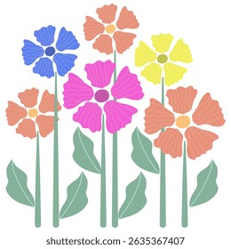 colorful pastel flowers garden elements for decoration on transparent background