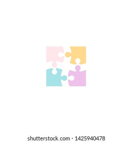 Colorful pastel four pieces jigsaw puzzle illustration isolated on white background.