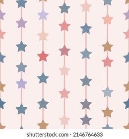 Colorful pastel geometric vector pattern, seamless repeat, vertical stripes with stars, abstract background
