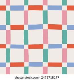 Colorful pastel gingham tartan check plaid seamless pattern. Vector blue, pink, green and red stripes on light background. Seamless design for gift paper, tablecloth, picnic blanket, pijamas and other