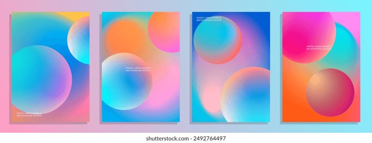 colorful pastel gradient bubble cover poster backgorund design set, for cover, background, poster, flyer, etc.