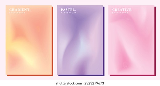 Conjunto de espacio de copia de la plantilla de fondo de malla de gradiente pastel colorido. Diseño de fondo vertical naranja, púrpura y rosa para afiches, pancartas, folletos, folletos, portadas, folletos, revistas, volantes o folletos.