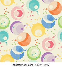 Colorful pastel hues Christmas ornament baubles seamless pattern for background, fabric, textile, wrap, surface, web and print design. Textile vector tile rapport of xmas ornament on marine blue