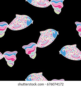 Colorful pastel line fish pattern